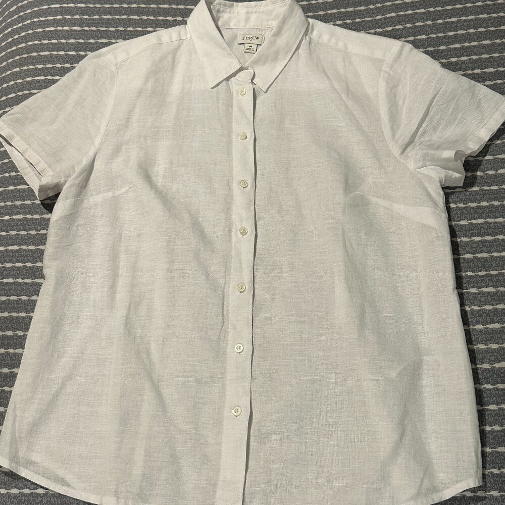 J.Crew Factory Women’s Linen-Cotton Blend Button-Up – White – Size M